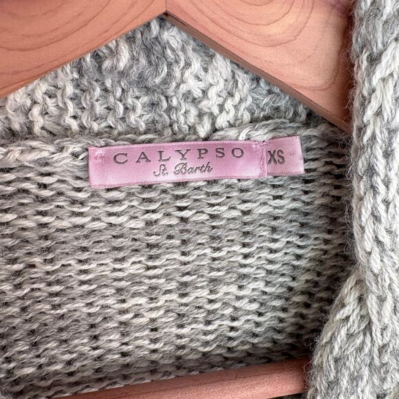 Calypso St. Barth Alpaca Chandana Cardigan XS Gray White Braid Sweater Melange - Picture 4 of 6